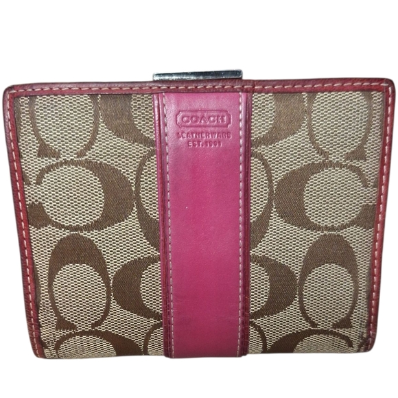 Coach Signature Brown and Pink Wallet - Picture 1 of 7